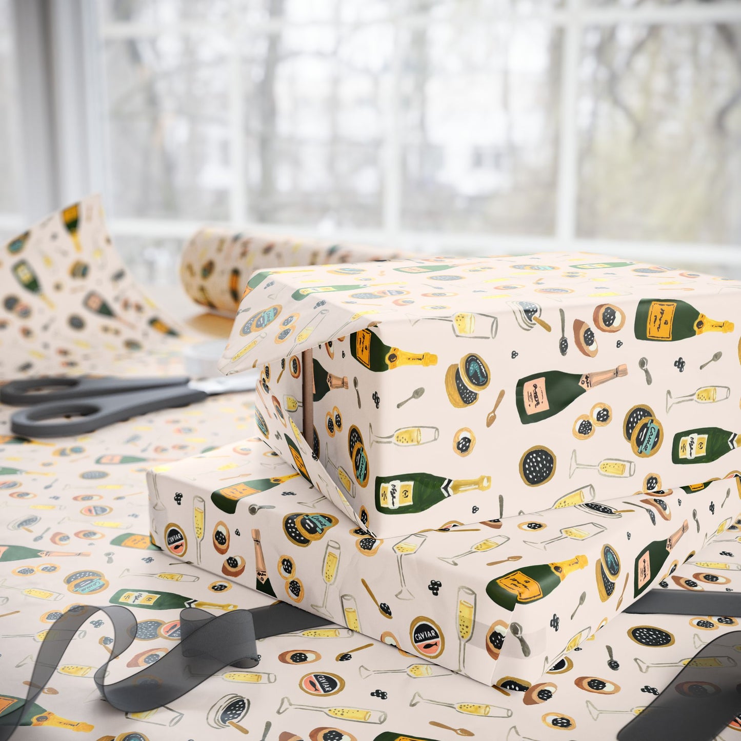 Champagne Celebration Wrapping Paper — Festive Champagne & Caviar Gift Wrap