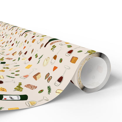 Wine and Cheese Wrapping Paper — Festive Foodie Gift Wrap
