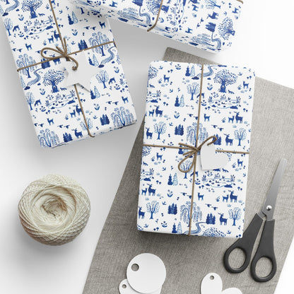 Blue Willow Wrapping Paper | Festive Holiday Gift Wrap