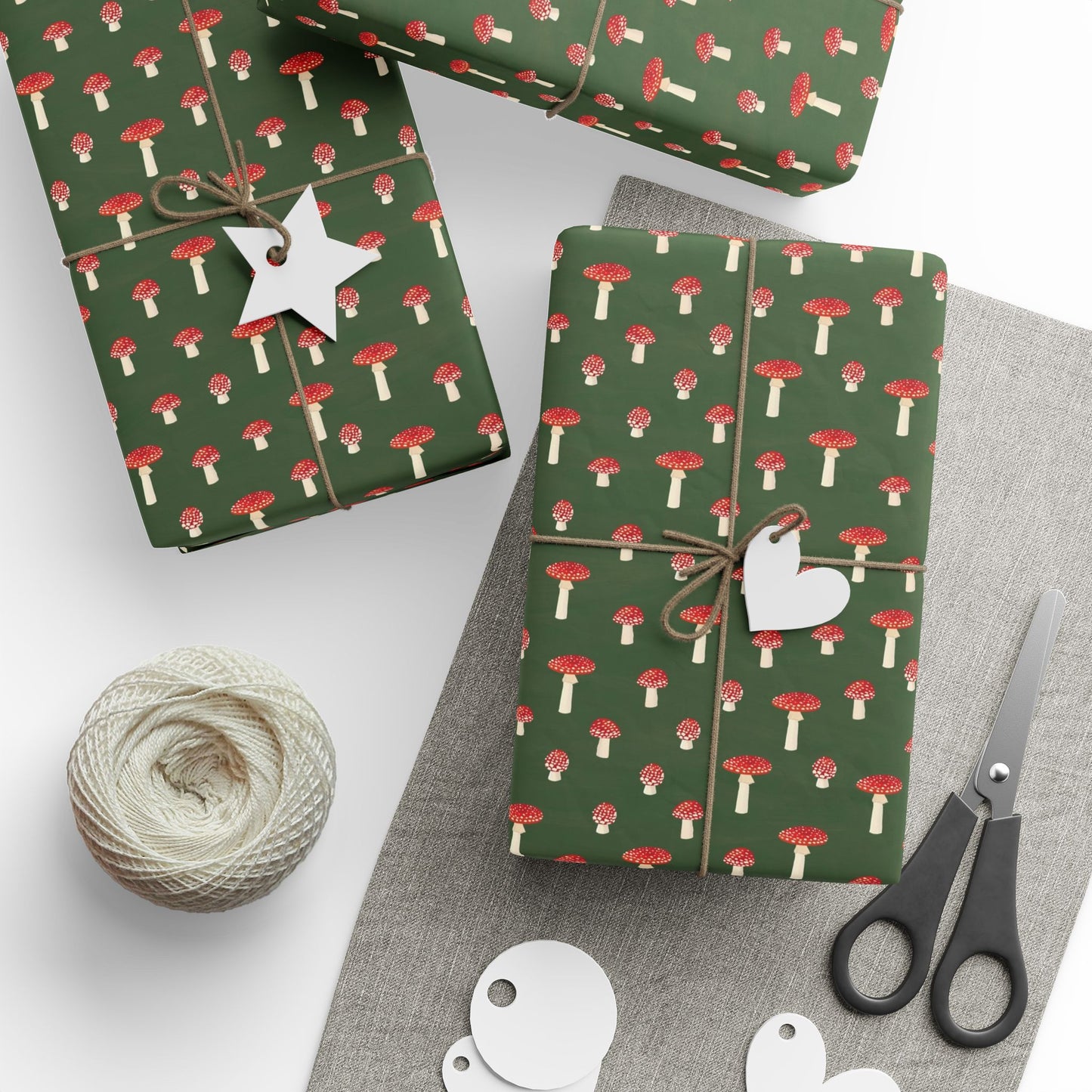 Woodland Mushroom Wrapping Paper | Forest Green Holiday Gift Wrap
