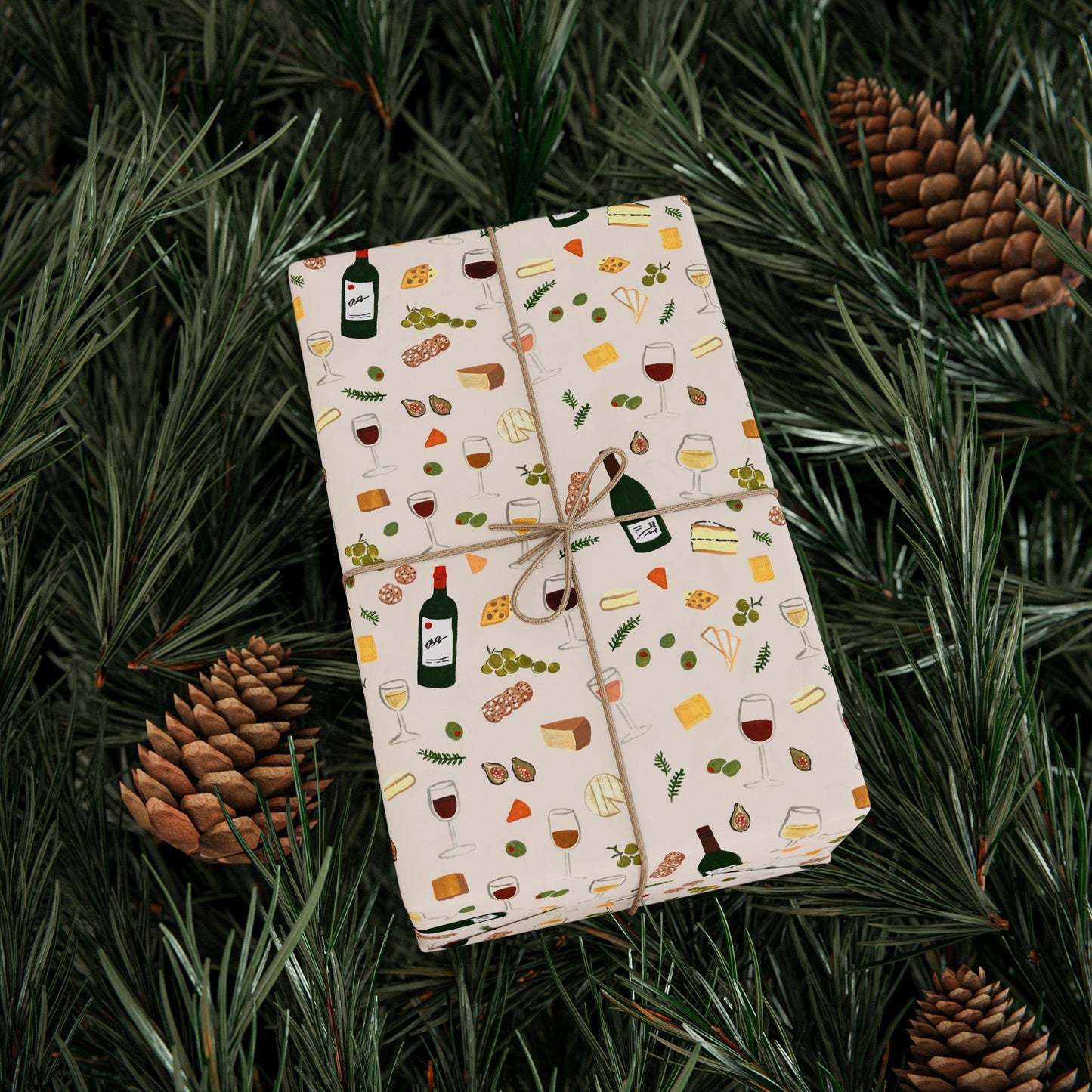 Wine and Cheese Wrapping Paper — Festive Foodie Gift Wrap