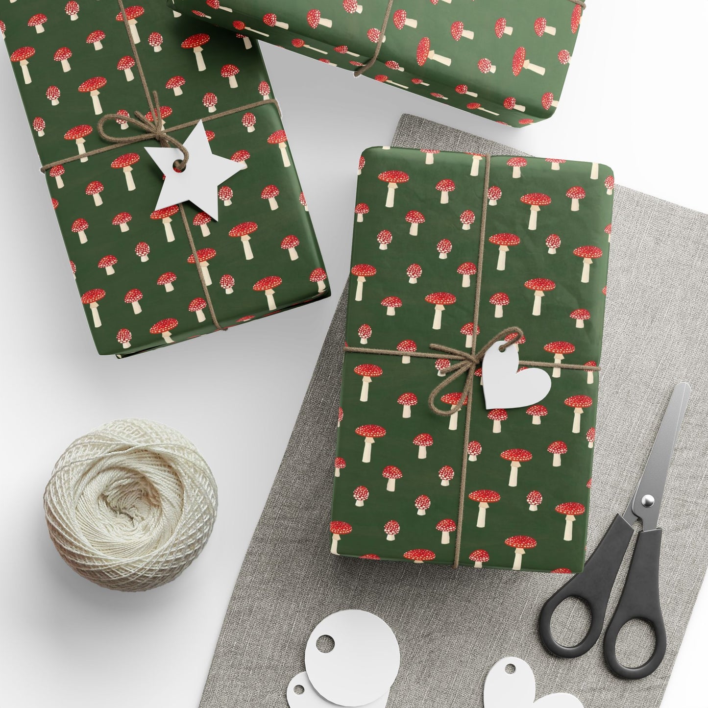 Woodland Mushroom Wrapping Paper | Forest Green Holiday Gift Wrap
