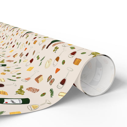 Wine and Cheese Wrapping Paper — Festive Foodie Gift Wrap