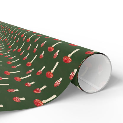 Woodland Mushroom Wrapping Paper | Forest Green Holiday Gift Wrap