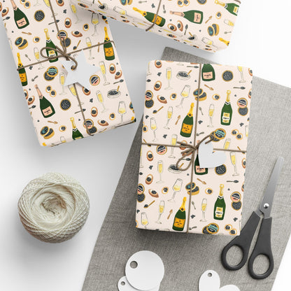 Champagne Celebration Wrapping Paper — Festive Champagne & Caviar Gift Wrap