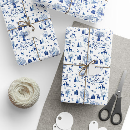 Blue Willow Wrapping Paper | Festive Holiday Gift Wrap