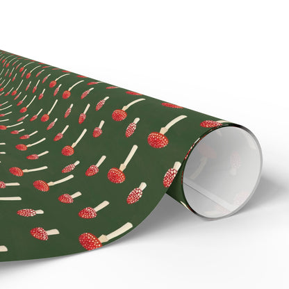 Woodland Mushroom Wrapping Paper | Forest Green Holiday Gift Wrap