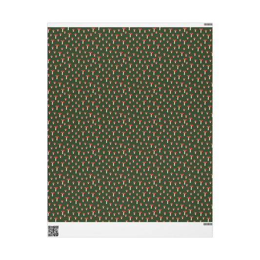 Woodland Mushroom Wrapping Paper | Forest Green Holiday Gift Wrap